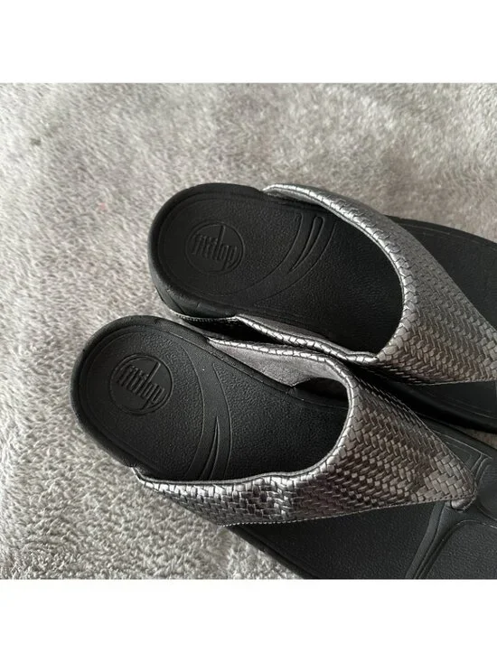 FitFlop Lulu Weave Wedge Sandals Pewter Women's size 7 - Picture 2 of 6